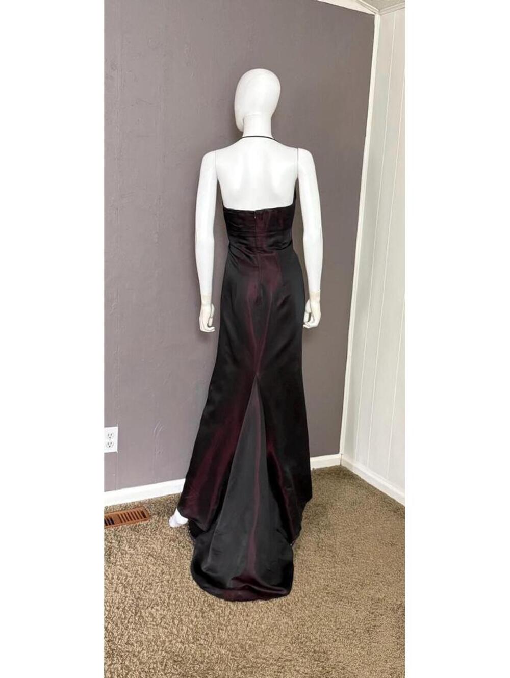 1990's Iridescent Black + Red Satin Gown by GEORGIOU Goth Goddess Sheath +Train - Picture 7 of 13